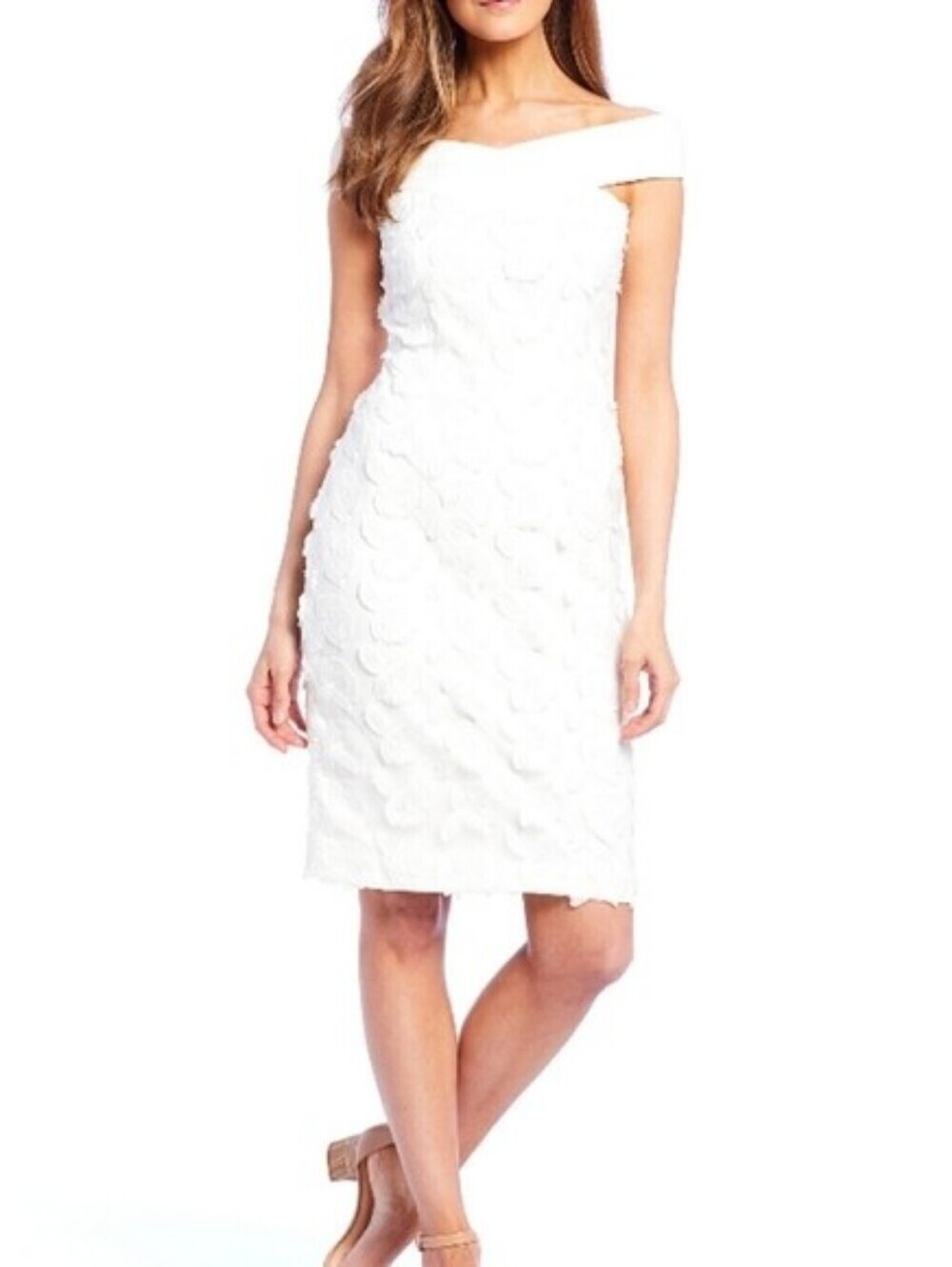Elegant White DELANEY Off-Shoulder Floral Appliqué Dress